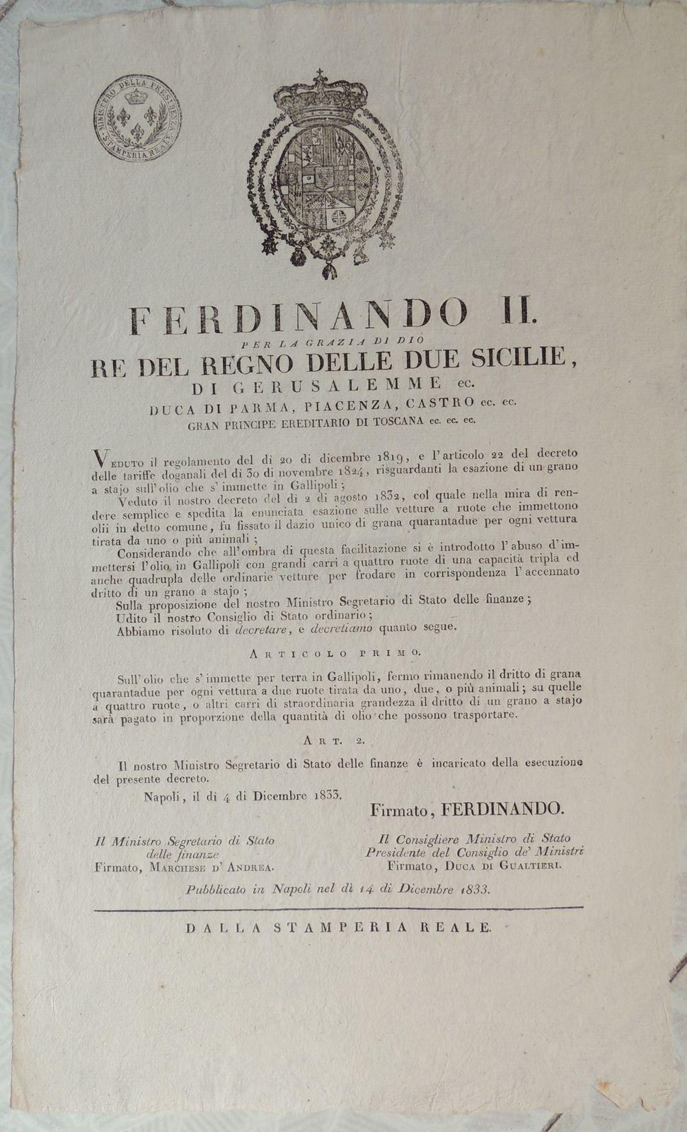 Misure napoletane olio Ferdinando ii Gallipoli
