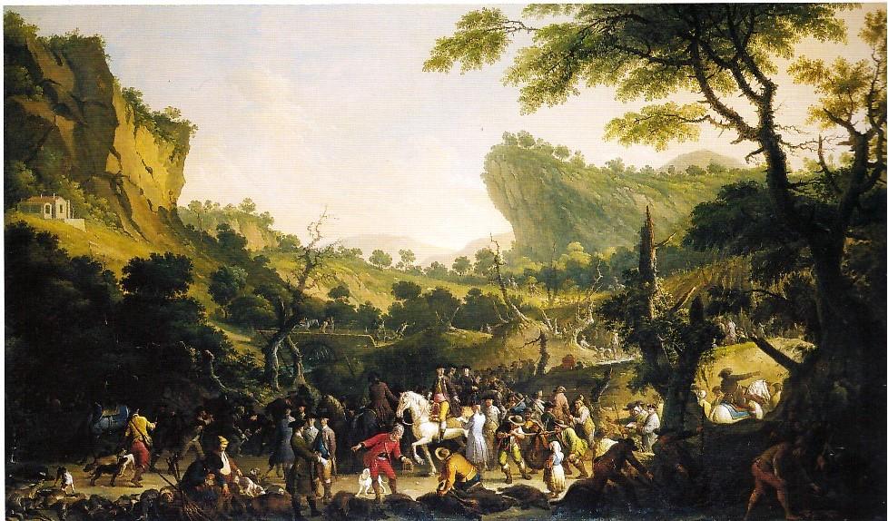 Bourbon royal sites - Ferdinand IV of Bourbon after the boar hunt, oil on canvas by Pietro Fabris (Caserta, Royal Palace) - Photo taken from the book "AA. VV., At the court of Vanvitelli: the Bourbons and the arts at the Royal Palace of Caserta, Mondadori Electra, Verona, 2009 "