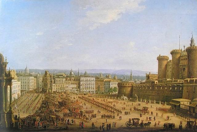 Piazza del Municipio a Napoli - Largo del Castello nel 1740 circa (Antonio Jolì)